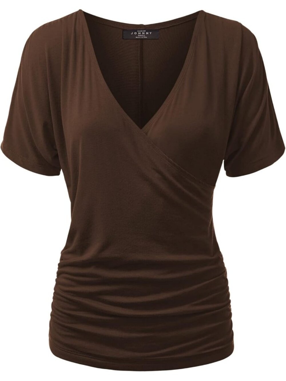 Women's T Shirt Brown V Neck Short Sleeve Dressy Summer Comfort Drape Comfort